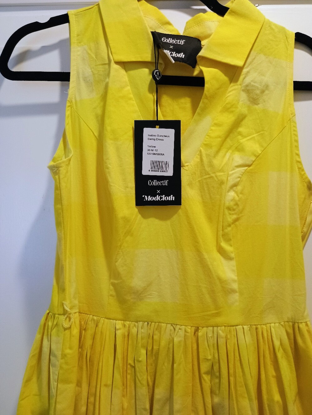 Collectif Mod Cloth Sleeveless Yellow Check Fit-and-Flare Dress No Belt - Picture 3 of 5